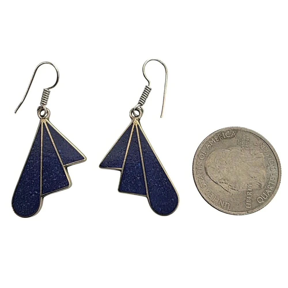 Lapis‎ Gemstone Tibetan Handmade Dangle Earrings Boho Artisan Southwestern New